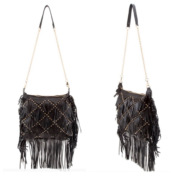 #35 Culture Riot Dakota Bohemian Leather Fringe Bag, Black - Picture 4 of 5